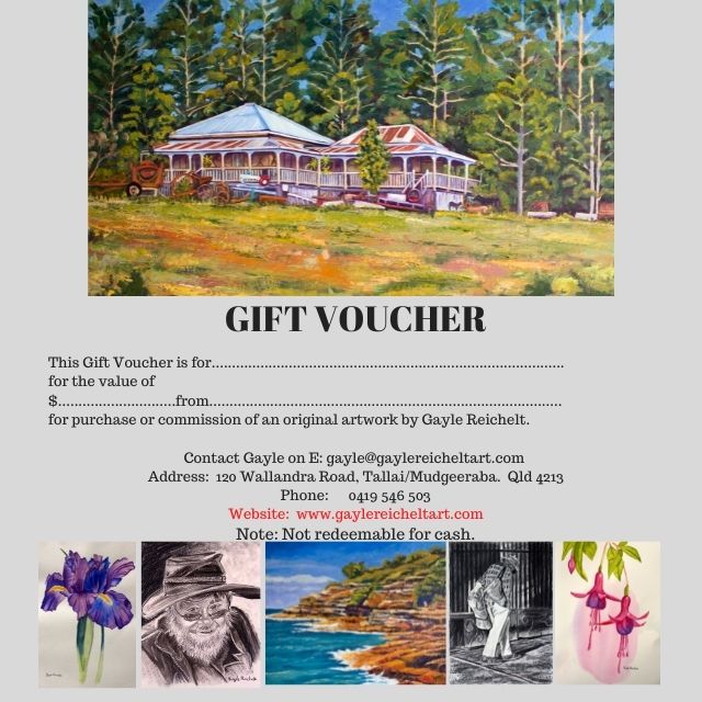 Gift Voucher to purchase a Gayle Reichelt painting, or Workshop.  The perfect gift for that special person.